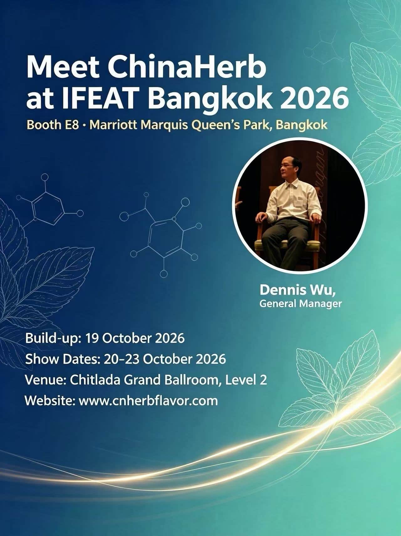 Rencontrez Dennis Wu, nouveau directeur général de ChinaHerb à IFEAT Bangkok 2026